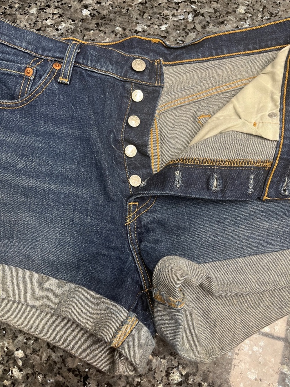 Levi's Dark Blue High-Rise Button-Fly Denim Shorts